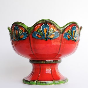 Vintage PAN ceramic pedestal bowl, large! Perfect condition! Fruit bowl, fruit basket, basket storage, Mid Century decoration, handmade pedestal bowl