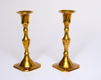 Vintage Set of 2 Delicate Brass Candlestick Holders Small Pair Candelabra Candlestick Wedding Christmas Dark Academia Cottage Core