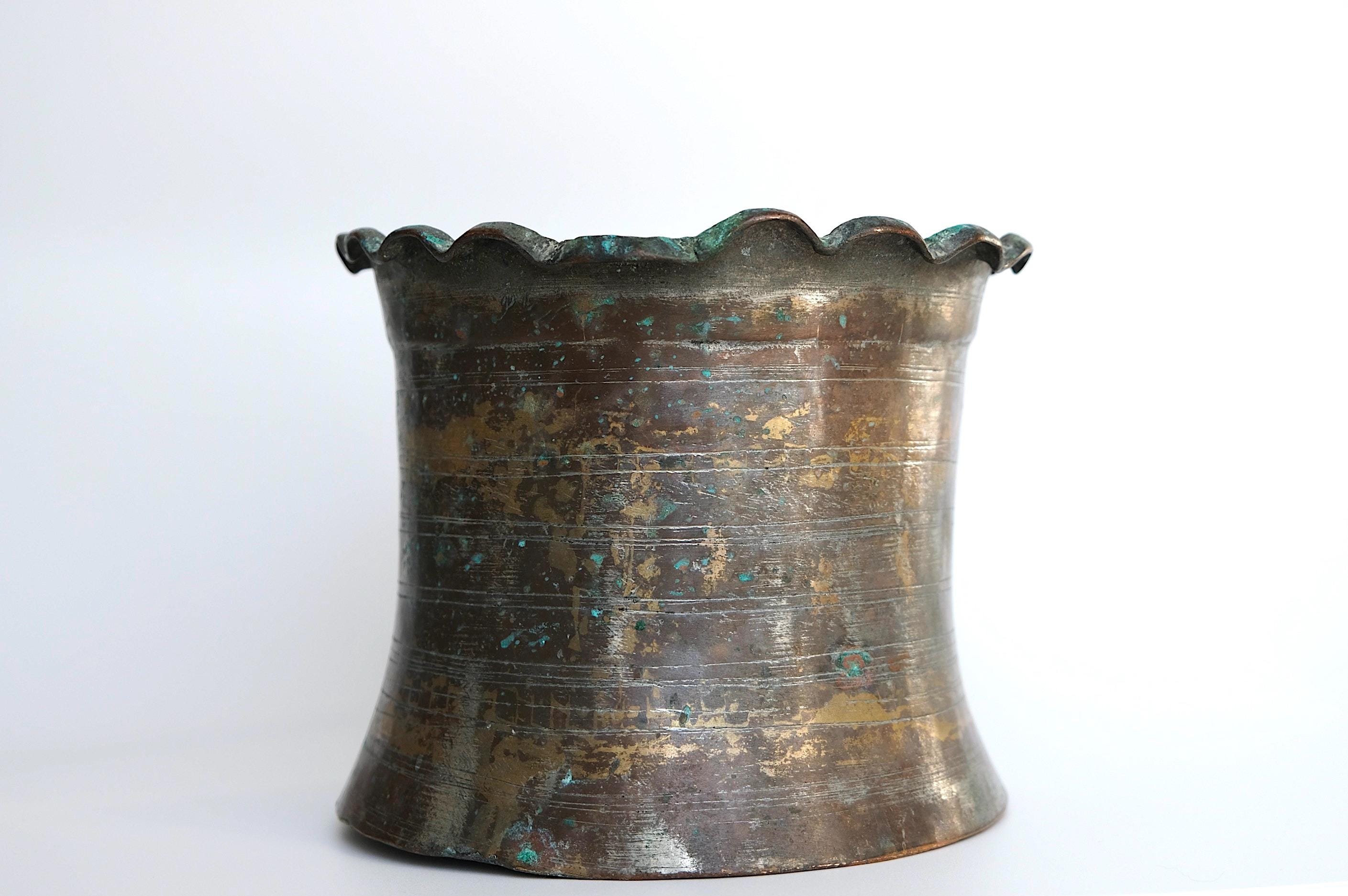 Antique Oriental Pot Large With Handle Hammered, Handmade, Wavy Edge ...