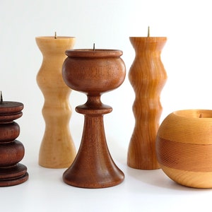 Vintage wooden candle holder large! Hand turned candlestick decoration mcm handmade Swedish Danish German design (1)