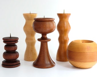 Vintage wooden candle holder large! Hand turned candlestick decoration mcm handmade Swedish Danish German design (1)