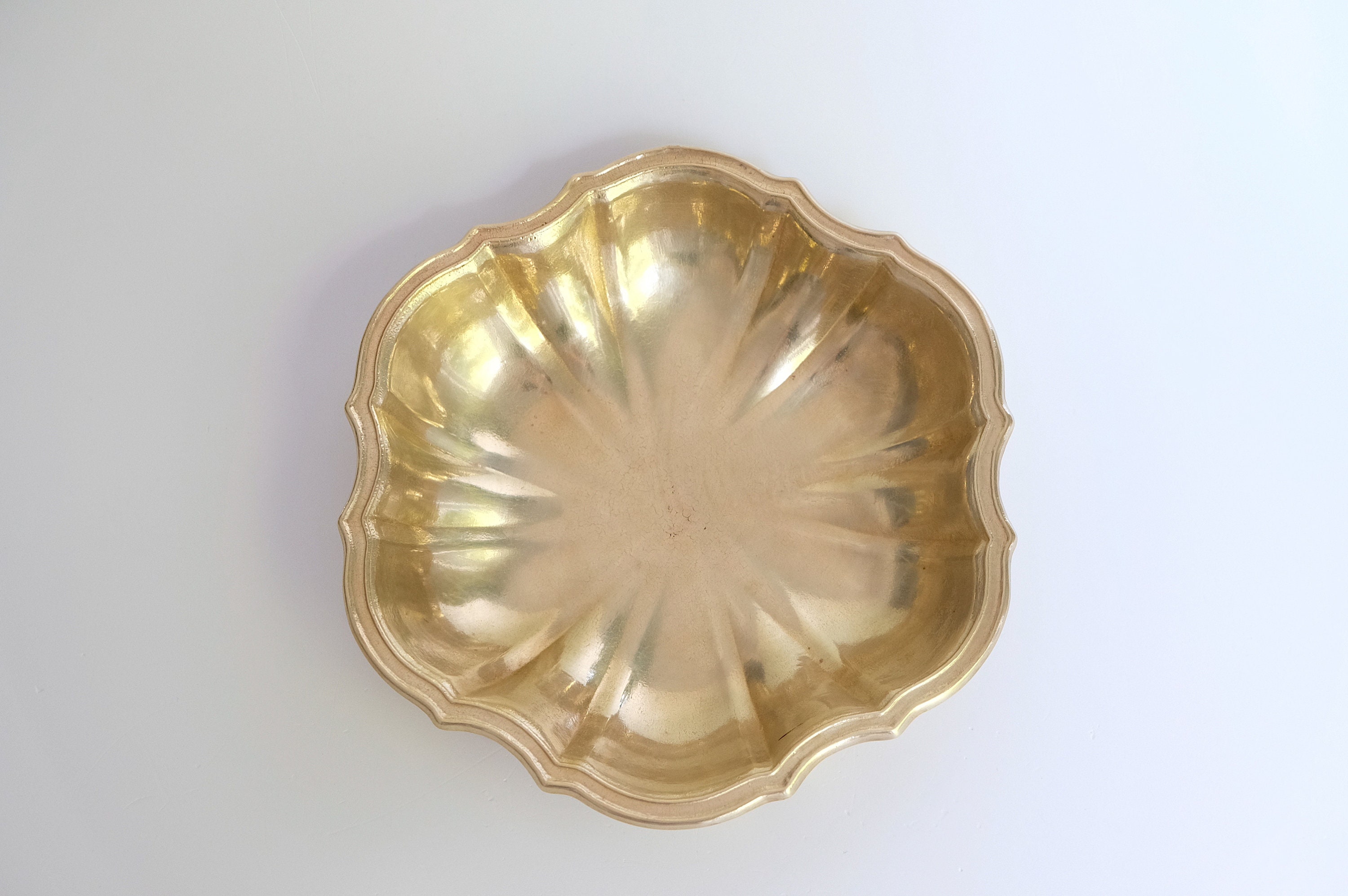 Grande Bassine, Louche Et Plateau En Laiton Vintage - Pièce Décorative Ou Utilitaire - Occasion En Bon état