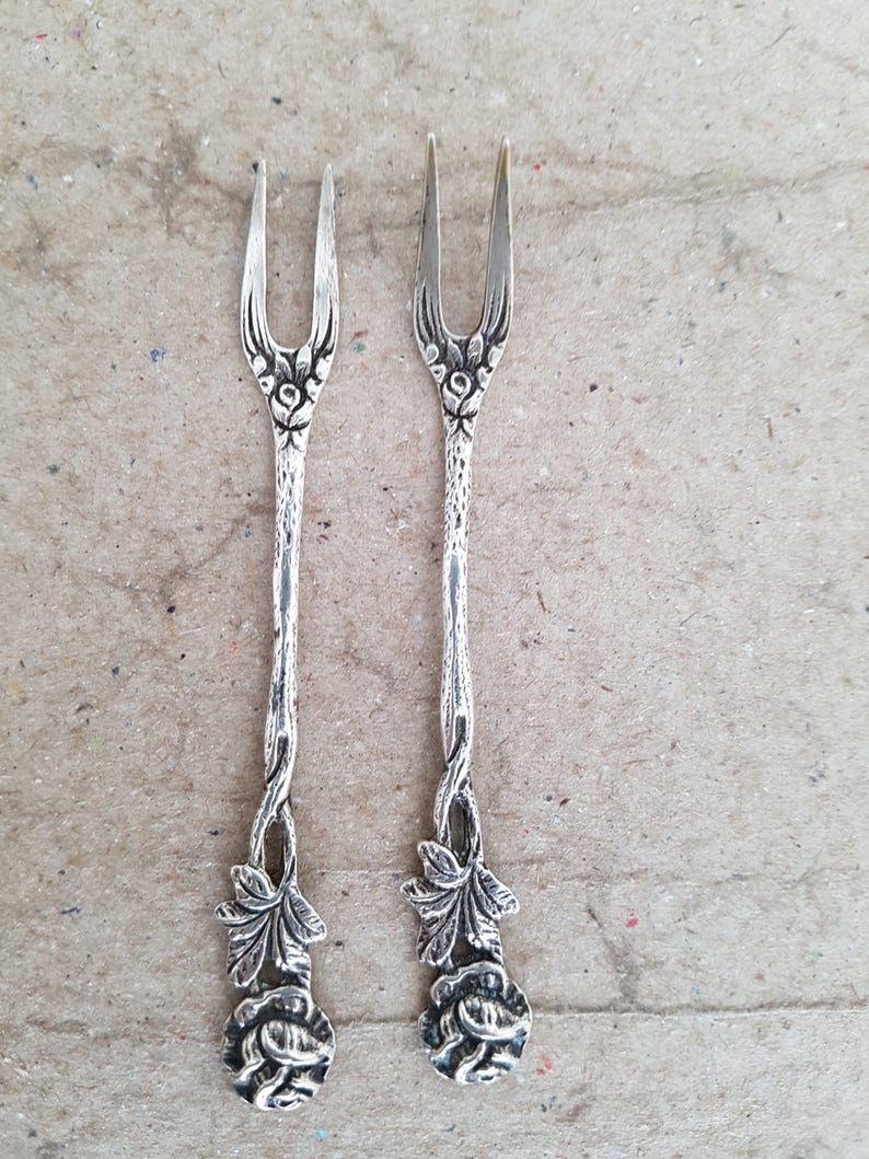 Real Silver Antique Cutlery Set 2 Hors d'oeuvres Forks Etsy