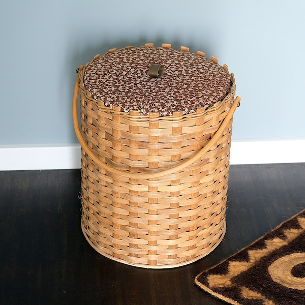 Vintage 60s sewing box sewing box wood rattan braided sewing box Mid Century XL planter mcm wicker wood sewing box plant pot stand (2)