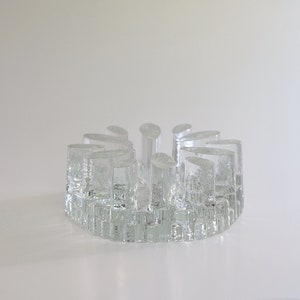 Vintage 60s glass warmer tea warmer &quot;ice flower&quot; ice glass tea light rechaud candle holder coffee food warmer table decoration