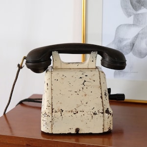 Antique factory telephone &quot;Saba&quot; cast iron telephone with rotary crank made of Bakelite, Germany around 1930, industrial design