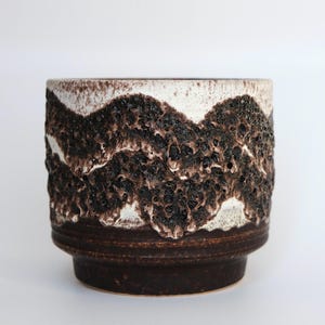 Vintage German Pottery Planter 60s Crusty Fat Lava planter brown white flowerpot plant pot tub cachepot pot wavy design