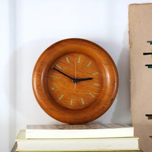 Vintage Mid Century Modern Design Clock 60s Wood & Brass mcm Wall Clock Round Decoration