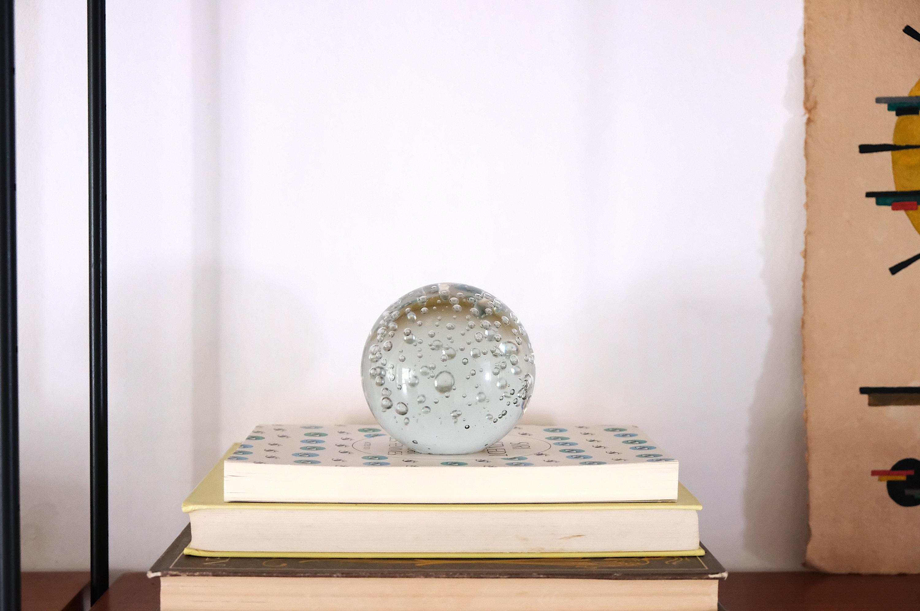 Vintage Murano paperweight large! Bullicante glass clear collector's gift / Italian eclectic gift paper weight office shelf decoration
