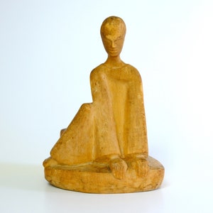 Wood carving figure vintage art object stylized sculpture handmade decoration minimal European Art shelf decor