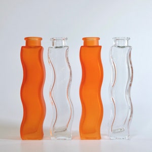 Vintage Ikea Skämt vase wave shape clear, orange milk glass opaque glass sea glass postmodern design 80s 90s aesthetic boho wavy squiggle