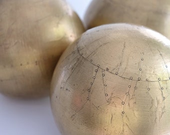 Very large brass Hindu ball, very rare! Handmade, hammered, decorative gold sphere ball ornament eclectic boho decor