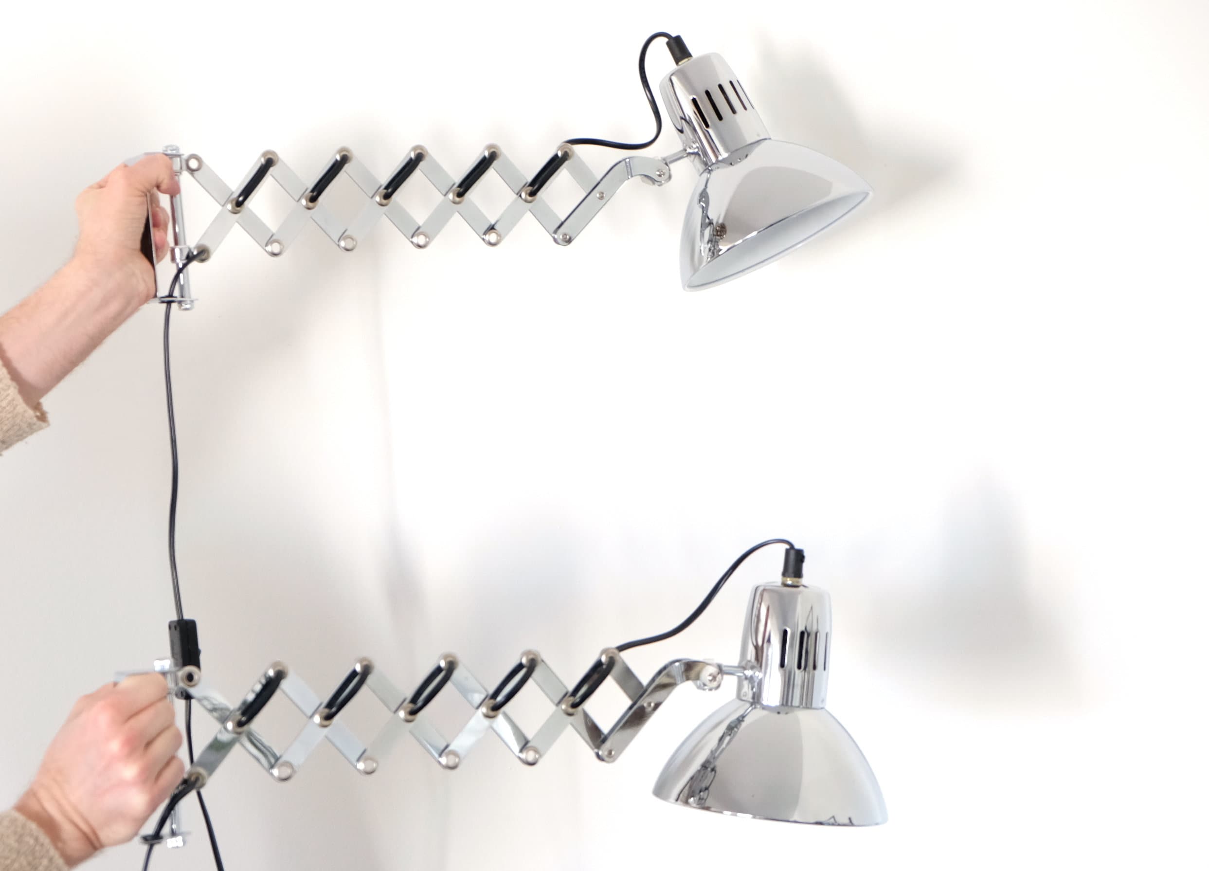 2 Chrome Lamps Scissor Lamp Design Wall Light Extendable Vintage