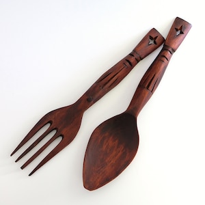 Vintage Design Salad Servers "Stars" Teak Wood Decoration Kitchen Kitchen Decoration 70s