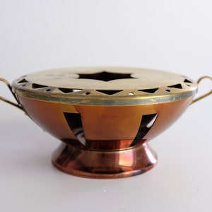 Vintage Copper & Brass Tea Warmer Tea Cozy with Handles and Base Mid Century Modern mcm Hygge