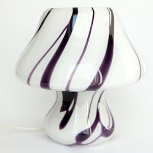 Vintage 70s Murano Swirl Mushroom Lamp Glass Lamp White Purple Postmodern Table Lamp Floor Lamp Glass Lamp / stylish Italian artsy table lamp