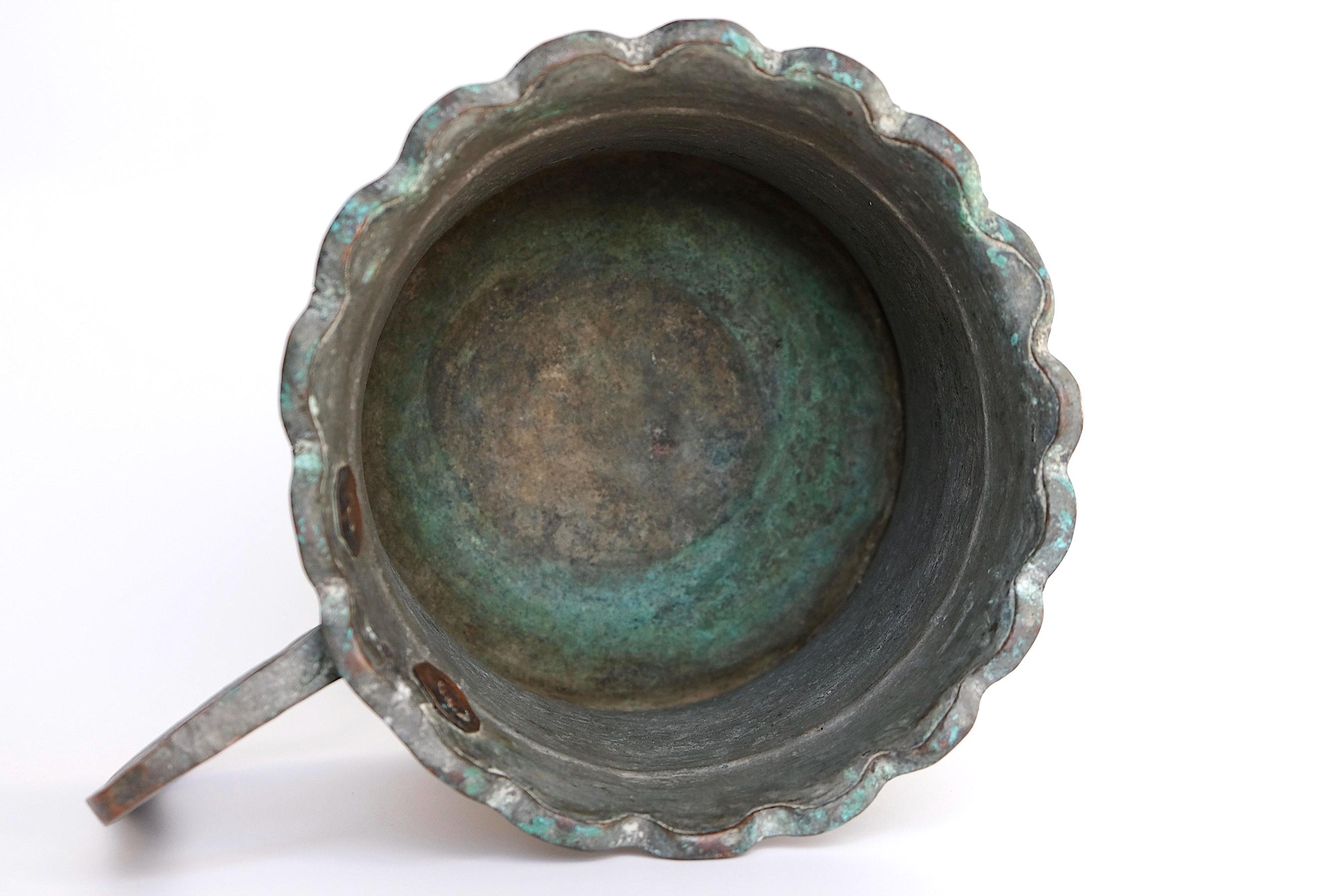 Antique Oriental Pot Large With Handle Hammered, Handmade, Wavy Edge ...