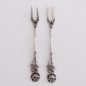 Real silver antique cutlery set: 2 Hors d &#39;oeuvres forks Art Nouveau antique Hildesheimer Rose // hallmarked 800 // serving fork cheese fork
