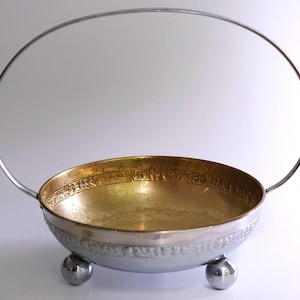 Antique Art Nouveau silver bowl basket centerpiece hotel silver bowl brass silver plated plate tray bowl silver ball feet