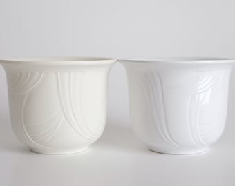 Vintage Postmodern Design Pottery Planter 80s Söndgen Keramik weiß Wellen Übertopf Blumentopf Pflanztopf Kübel Schale Topf (2)