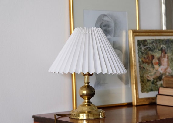 Small Vintage Table Lamp Brass, White Pleated Shade, Table Lamp, Lamp,  Handmade Unique Table Lamp 