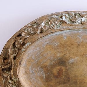 Vintage wooden tray large, solid! Floral carved carving plate serving tray decoration, handmade, antique distressed