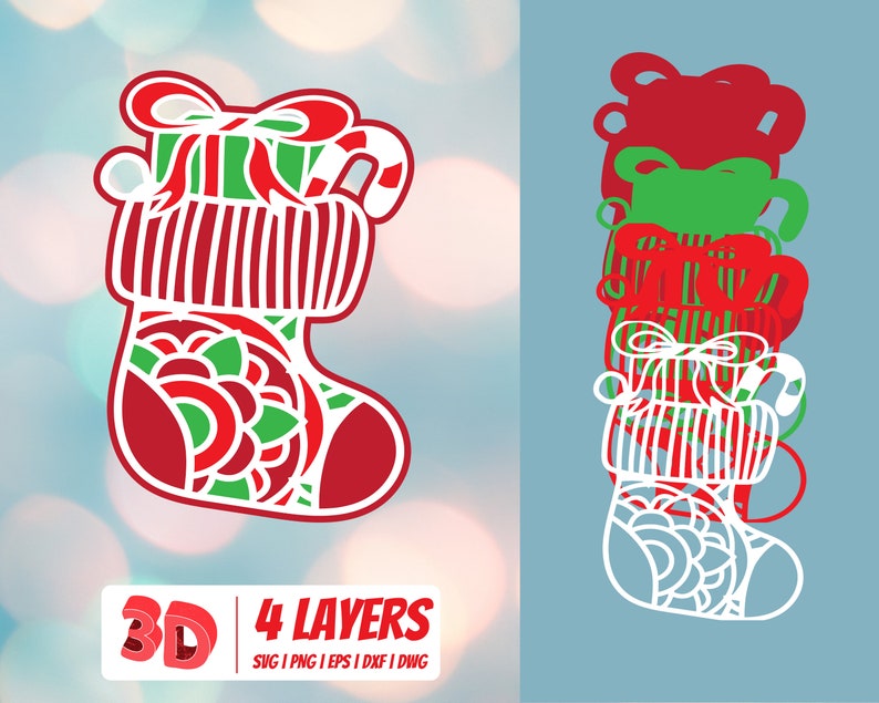 Download 3D CHRISTMAS SOCKS SVG Layered laser cut file Mandala | Etsy