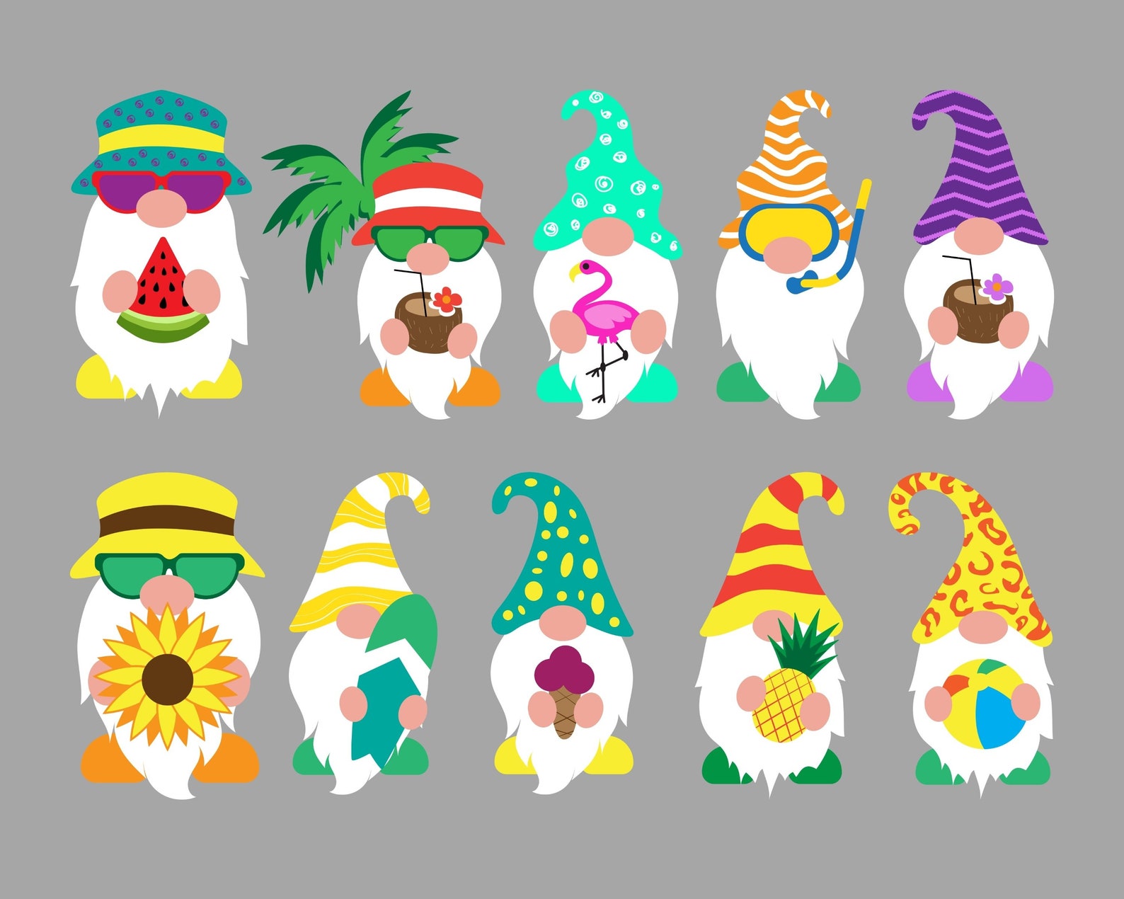Summer Gnomes Svg Bundle Vacation Cricut Gnome Clip Art Etsy
