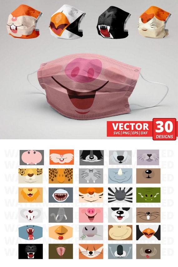 Download 30 Animal Face Mask Svg Pattern Face Mask Pattern Bundle Etsy