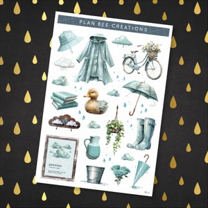 Pluviofiel* - thema regen storm regent // Stickers voor dagboeken, decoratieve plannerstickers voor scrapbooking, Bullet Journal, agenda, TN's