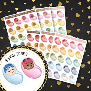 Swaddle Baby Sticker Icons Multicolor Beanie Bow Headband // Adesivi decorativi per pianificatore per pianificatore verticale standard da 1,5 pollici, Bujo, TNs