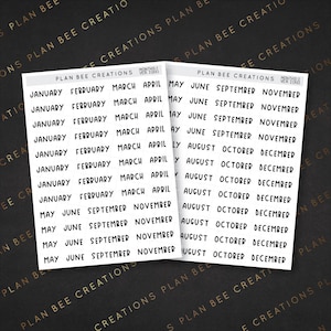 Mini Monate - lustige Schriftart - kleine monatliche Überschriften // Journaling Stickers, funktionale Planer Aufkleber für Bullet Journal, Scrapbooking, Agenda