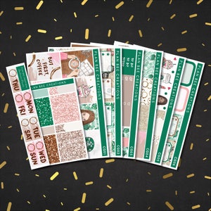 Caffeine Queen // [Bliss Kit + Glitter Bundle] Kit de adesivos para planejador semanal para planejador vertical padrão de 1,5 pol. de largura