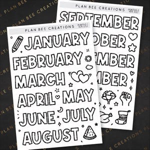 Monate - Quadratische Schrift groß - Monatliche Überschriften // Journaling Stickers, Funktionale Planner Sticker für Bullet Journal, Scrapbooking, Agenda TN