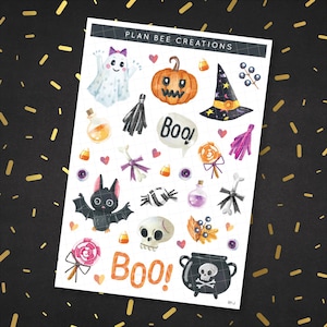¡Buu-Yah! - Murciélagos, fantasmas y calabazas con temática de Halloween // Pegatinas para diario, pegatinas decorativas para planificadores, álbumes de recortes, bullet journal y agendas.