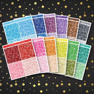 Juego de pegatinas para encabezado con purpurina y paleta de colores multicolores // Pegatinas decorativas para planificador semanal de 1,5 pulgadas de ancho, Bujo, TN