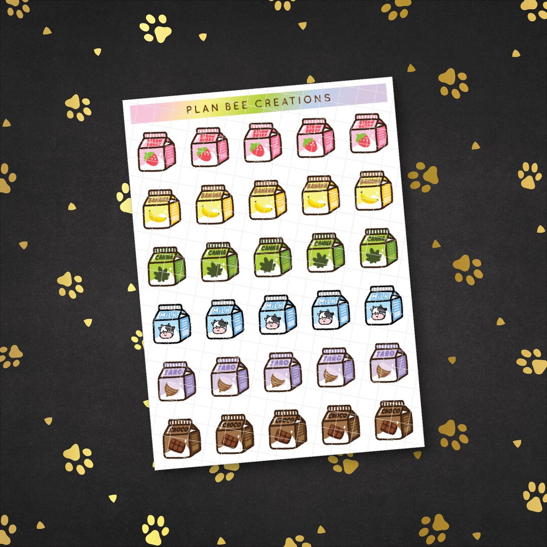 Cute Mini Dairy Milk Carton Icons Rainbow Hand Drawn Doodle Deco ...
