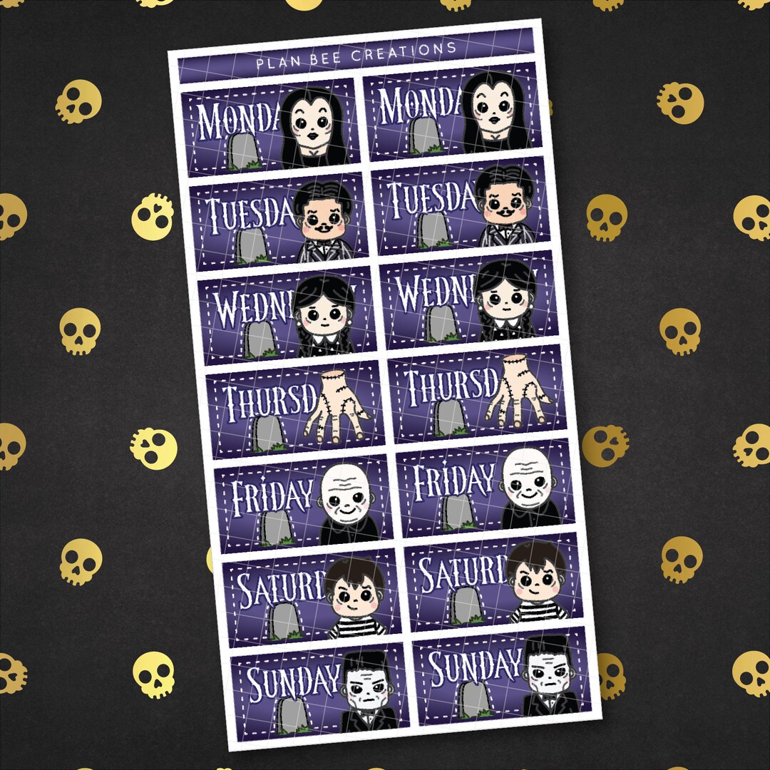 Macabre Family Halloween Hand Drawn Doodle Date Cover Stickers ...