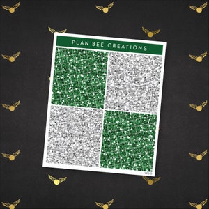 Ordinato - Colore casa scuola verde argento // [Intestazioni glitterate abbinate] Kit adesivi per pianificatore settimanale per pianificatore verticale standard da 1,5 pollici di larghezza
