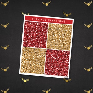 Classificado - Cores da escola vermelha e dourada // [Cabeçalhos com glitter combinando] Kit de adesivos para planejador semanal para planejador vertical padrão de 1,5 polegada de largura