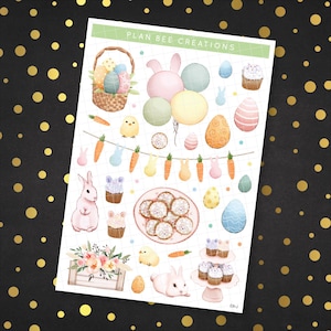 Körbe und Hasen - Osterdekoration in Pastellfarben // Journaling Sticker, dekorative Planner Stickers für Scrapbooking, Bullet Journal, Reading