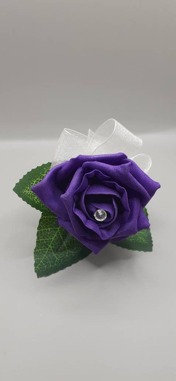 5 x Ivory & Cadburys Purple Rose Flower Wedding Buttonholes NEW Handmade