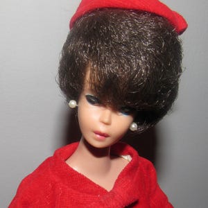 Stunning Vintage Brunette Bubblecut Barbie #850 Circa 1962 In Silken Flame #977 & Red Flare #939