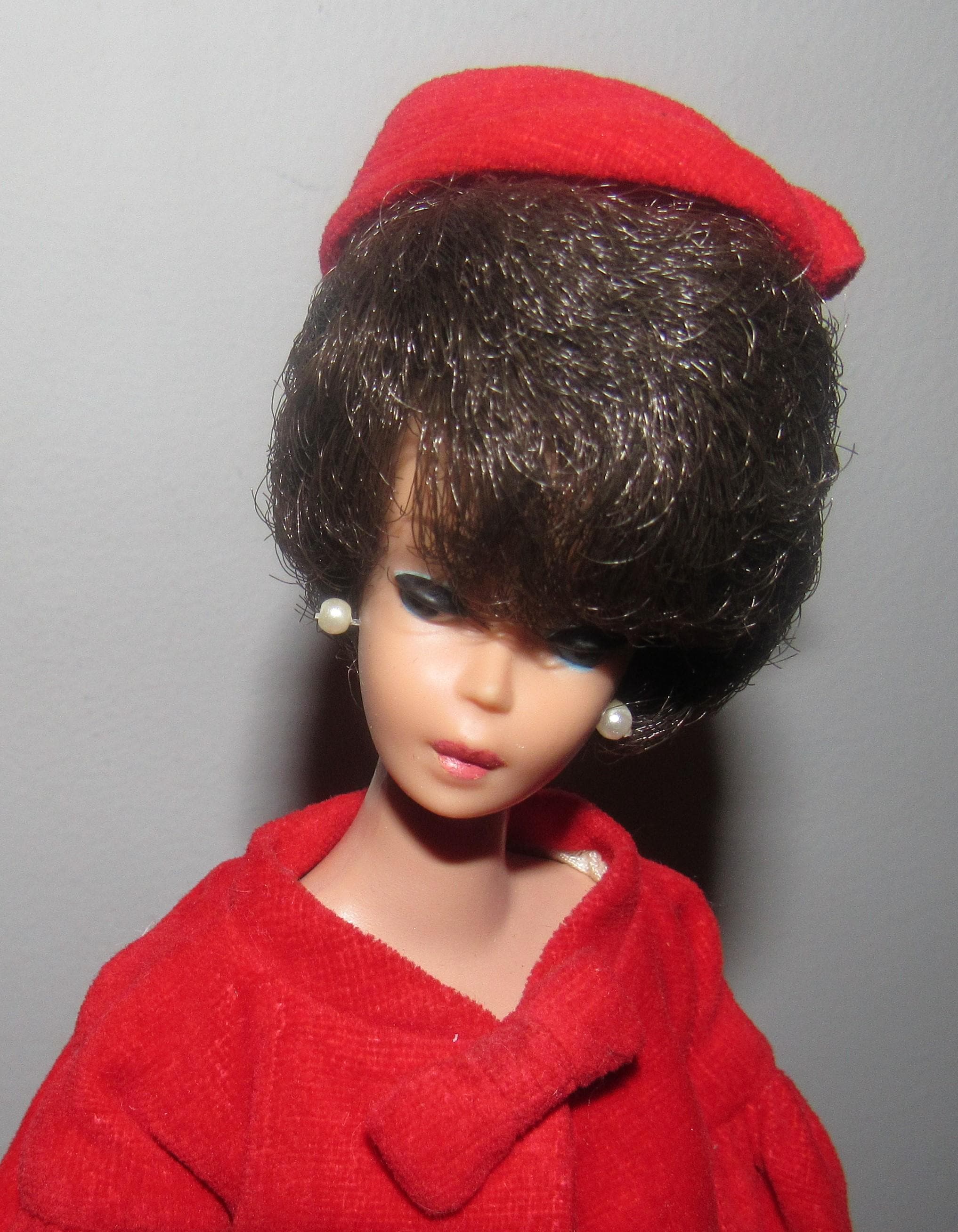 Stunning Vintage Brunette Bubblecut Barbie #850 Circa 1962 In Silken Flame #977 & Red Flare #939