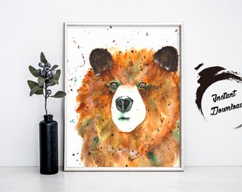 BEAR watercolor, Instant Download PNG