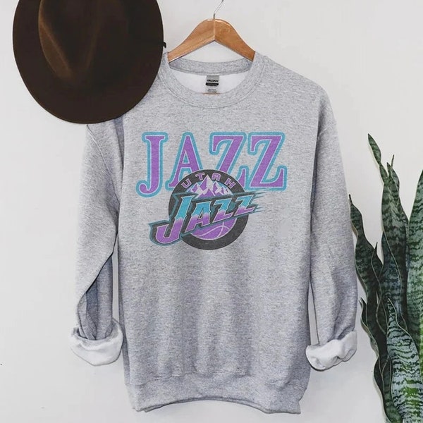 Utah Jazz Retro Vintage 's NBA Crewneck Sweatshirt Sweater, 90s Graphic tee