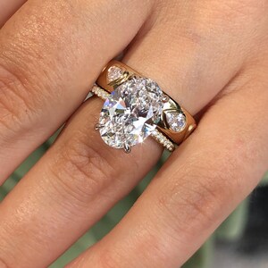 3ct Oval Lab Grown Diamond Engagement Ring| 10K Gold | Oval Solitaire with Pear Accents | Sustainable Bridal Ring by Lustreus