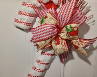 Corona de bastón de caramelo, Navidad, Vacaciones, Decoración navideña roja y blanca