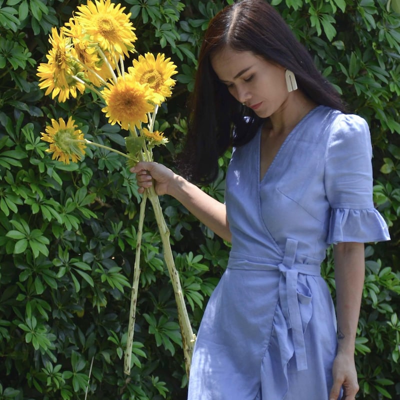 Linen Wrap Dress - White main image 0