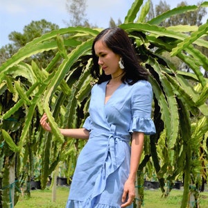 linen wrap dress/linen dress/white linen dress/ wrap dress/ summer dress/ women linen dress